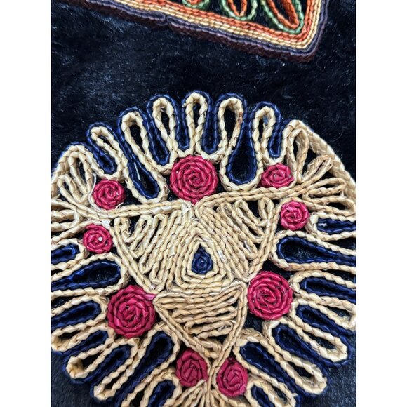Vintage Woven Square & Circular Decorative Trivets  Hot Pads Wall Decor 70's - Picture 4 of 10